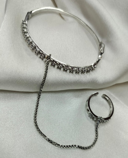 Elegant Single Line AD (American Diamond) Finger Ring Bracelet for Girls & Women