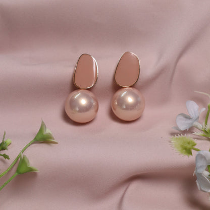 Rose Gold Enamel & Faux Pearl Drop Earrings