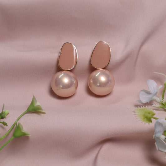 Rose Gold Enamel & Faux Pearl Drop Earrings