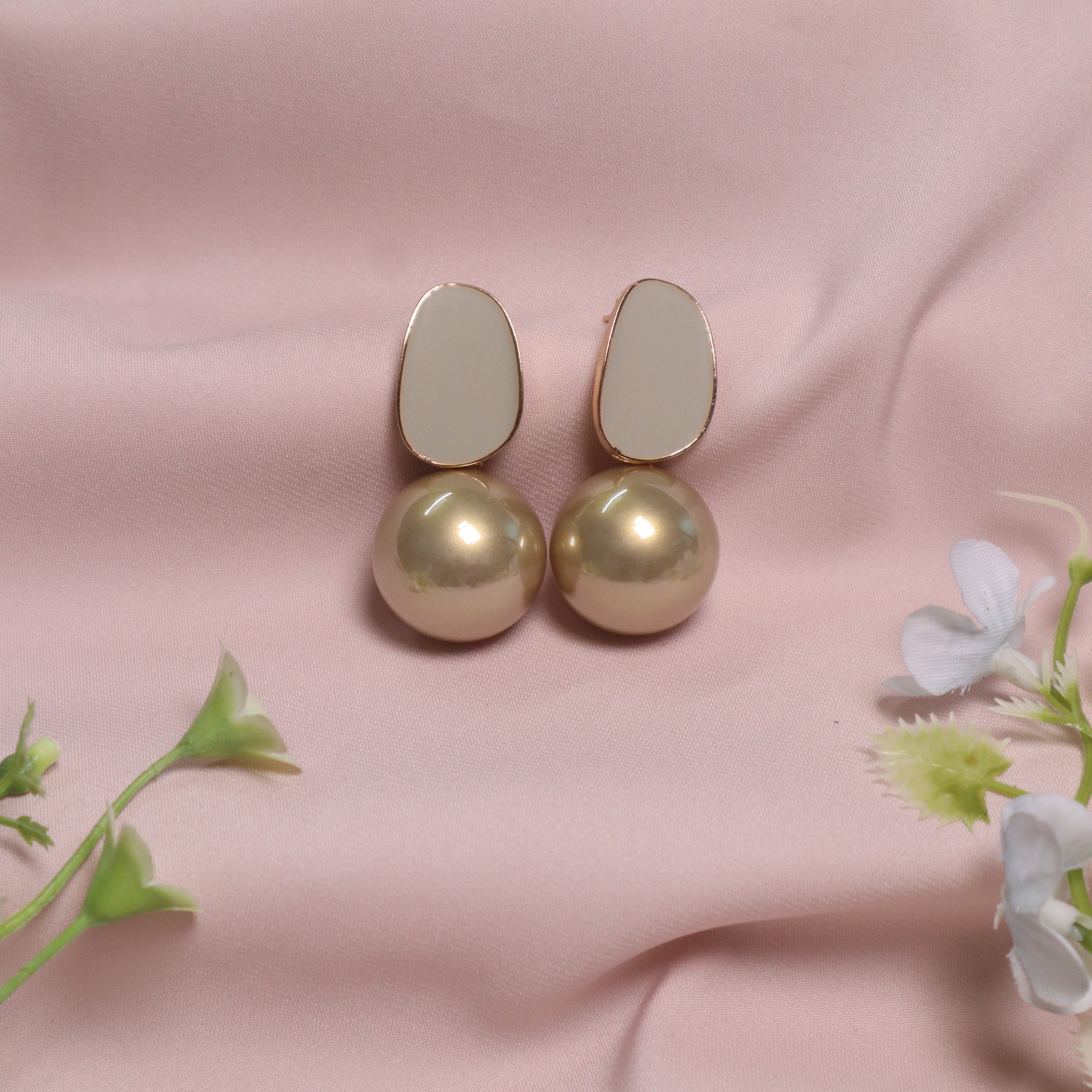 Mint Green Enamel & Faux Pearl Drop Earrings