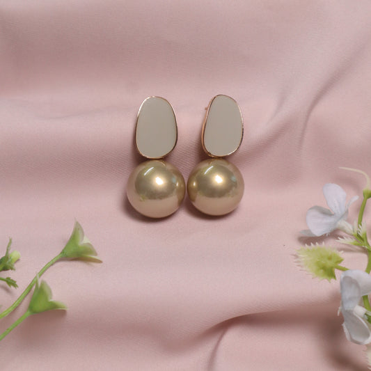 Mint Green Enamel & Faux Pearl Drop Earrings