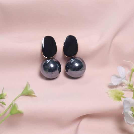 Black Enamel & Faux Pearl Drop Earrings