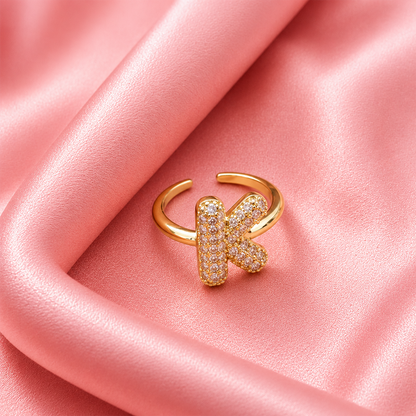 Sparkling Alphabet Letters CZ Stones Rings For Girls & Women's