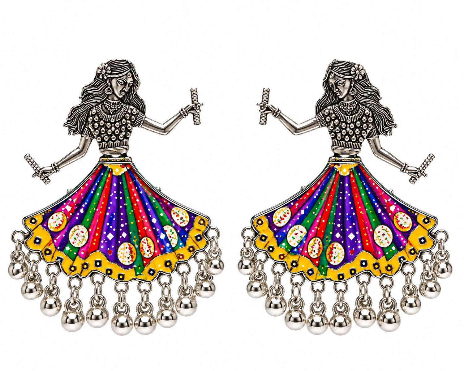Oxidized Enamel Work Garba Dancer Earrings for Girls & Women's
