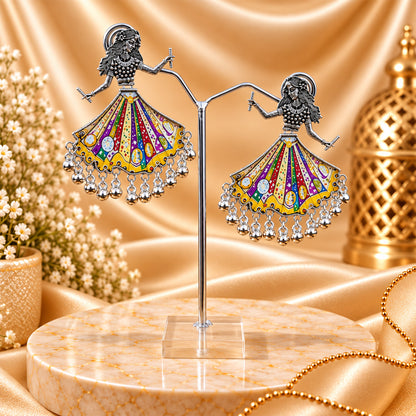 Oxidized Enamel Work Garba Dancer Earrings for Girls & Women's