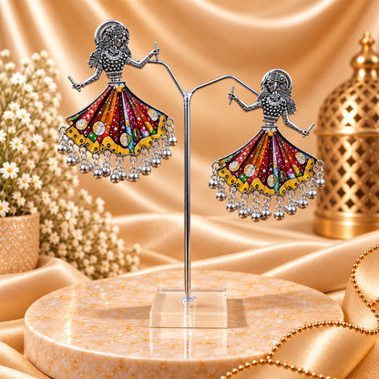 Oxidized Enamel Work Garba Dancer Earrings for Girls & Women's