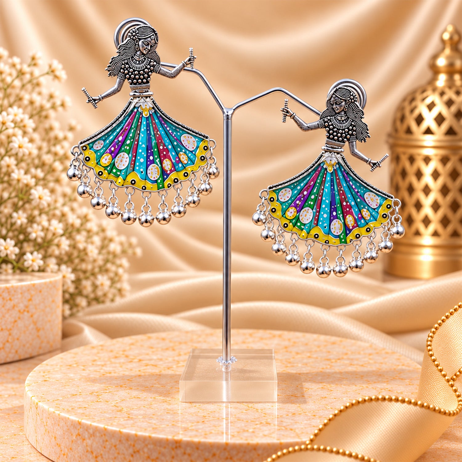 Oxidized Enamel Work Garba Dancer Earrings for Girls & Women's