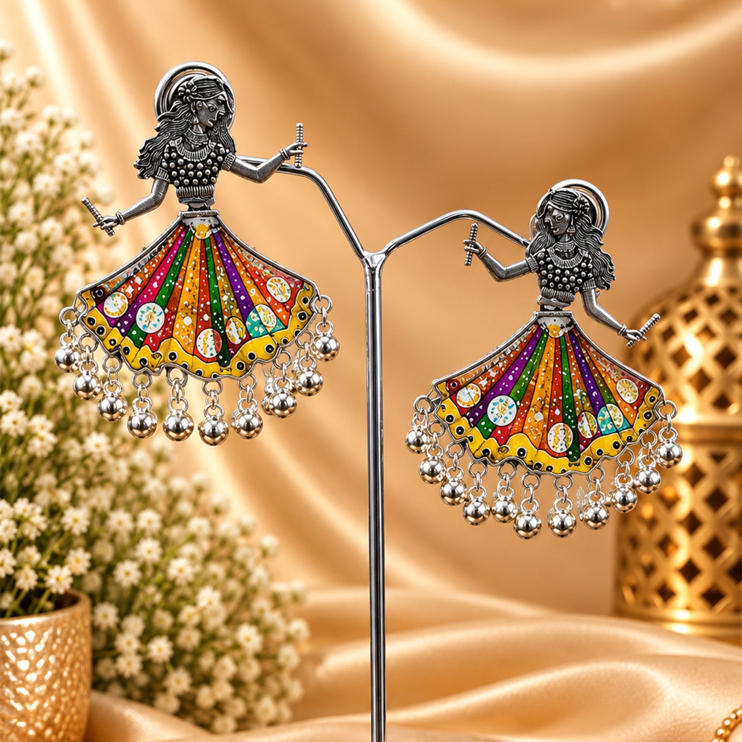 Oxidized Enamel Work Garba Dancer Earrings for Girls & Women's
