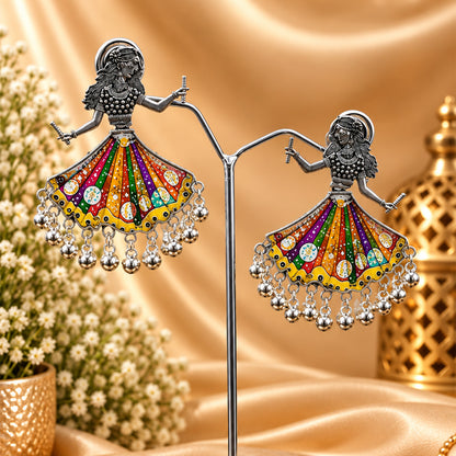 Oxidized Enamel Work Garba Dancer Earrings for Girls & Women's