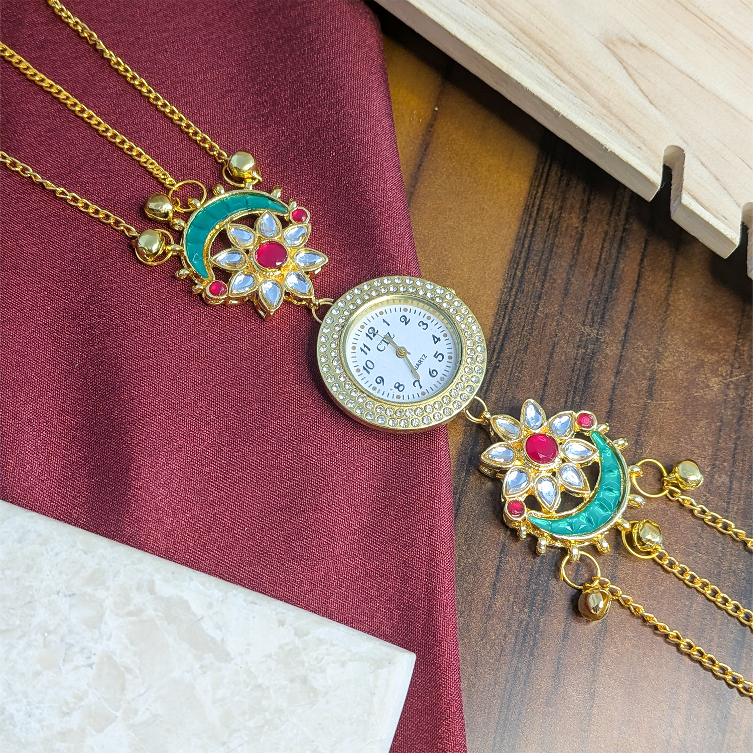 Floral Design Round Dial Kashimiri Watch for Women & Girls