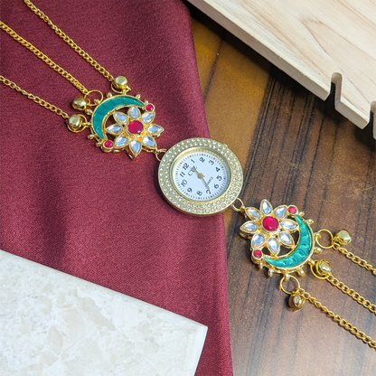 Floral Design Round Dial Kashimiri Watch for Women & Girls
