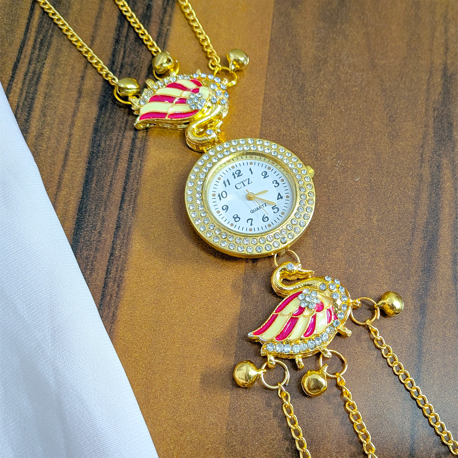 Swan Design Crystal Stone Kashmiri Watch for Girls & Women