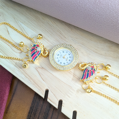 Swan Design Crystal Stone Kashmiri Watch for Girls & Women