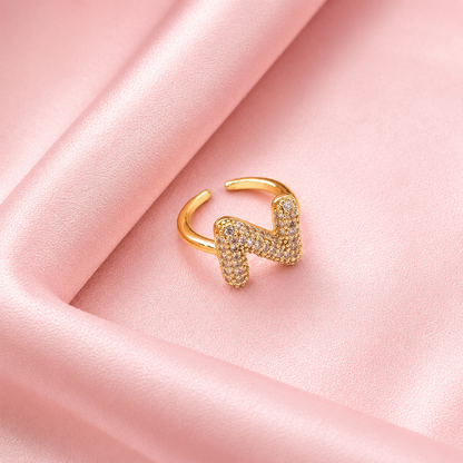 Sparkling Alphabet Letters CZ Stones Rings For Girls & Women's