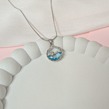 Beach View Dolphin Blue Ocean Circular Pendant for Girls & Women's