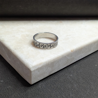 Geometric Zig-Zag Greek Key Pattern Ring for Men & Women