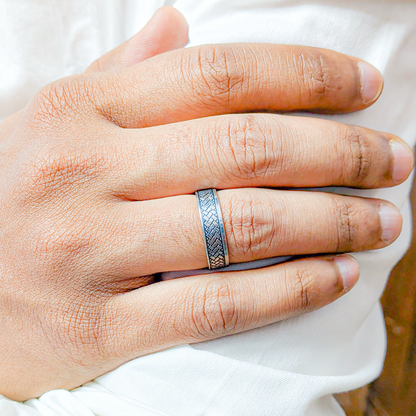 Geometric Brick Box Pattern Ring for Men & Women