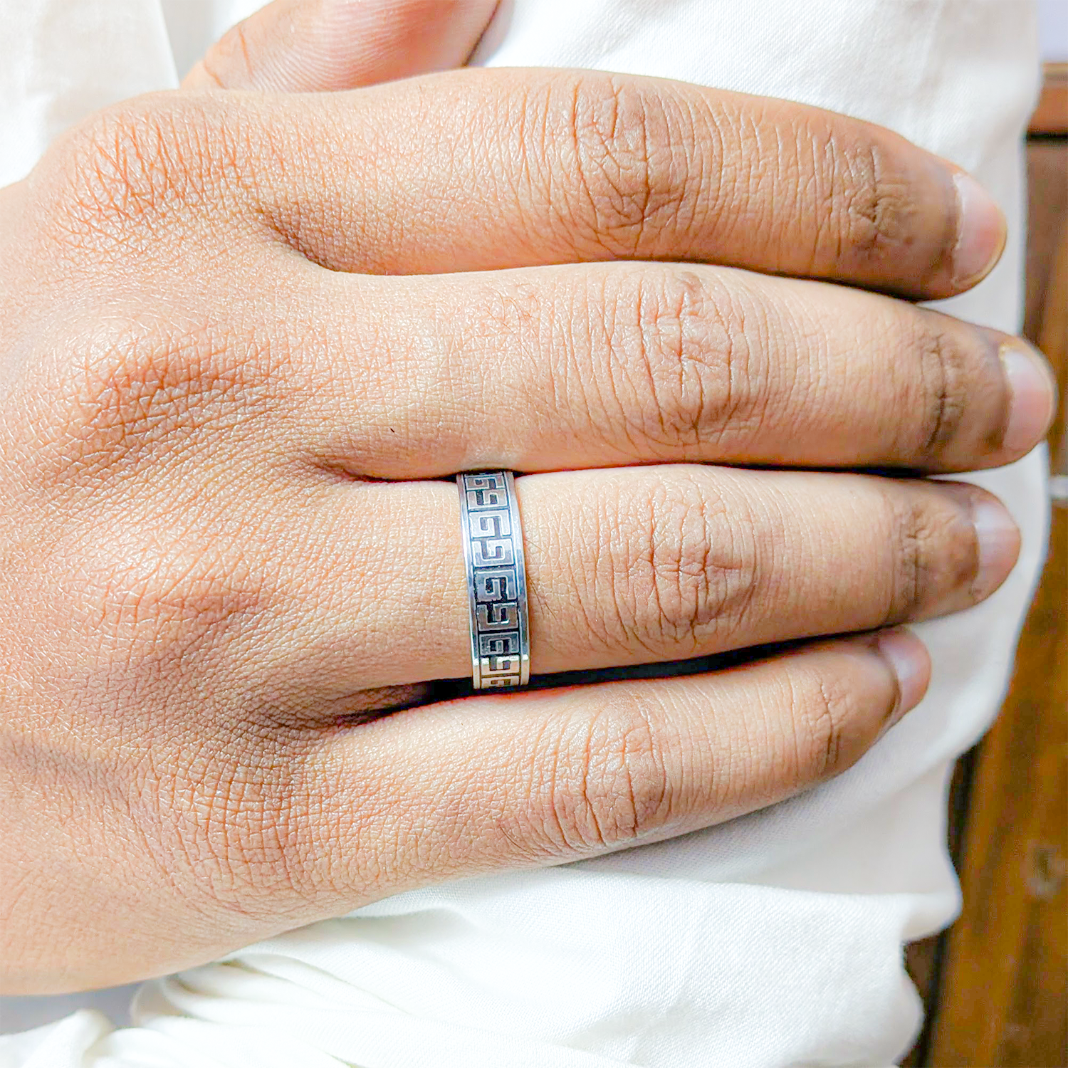 Geometric Zig-Zag Greek Key Pattern Ring for Men & Women