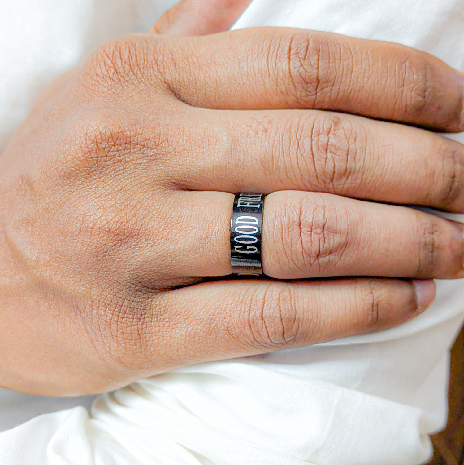 Classic Good Friend inscribed Minimal Band Ring for Men & Women