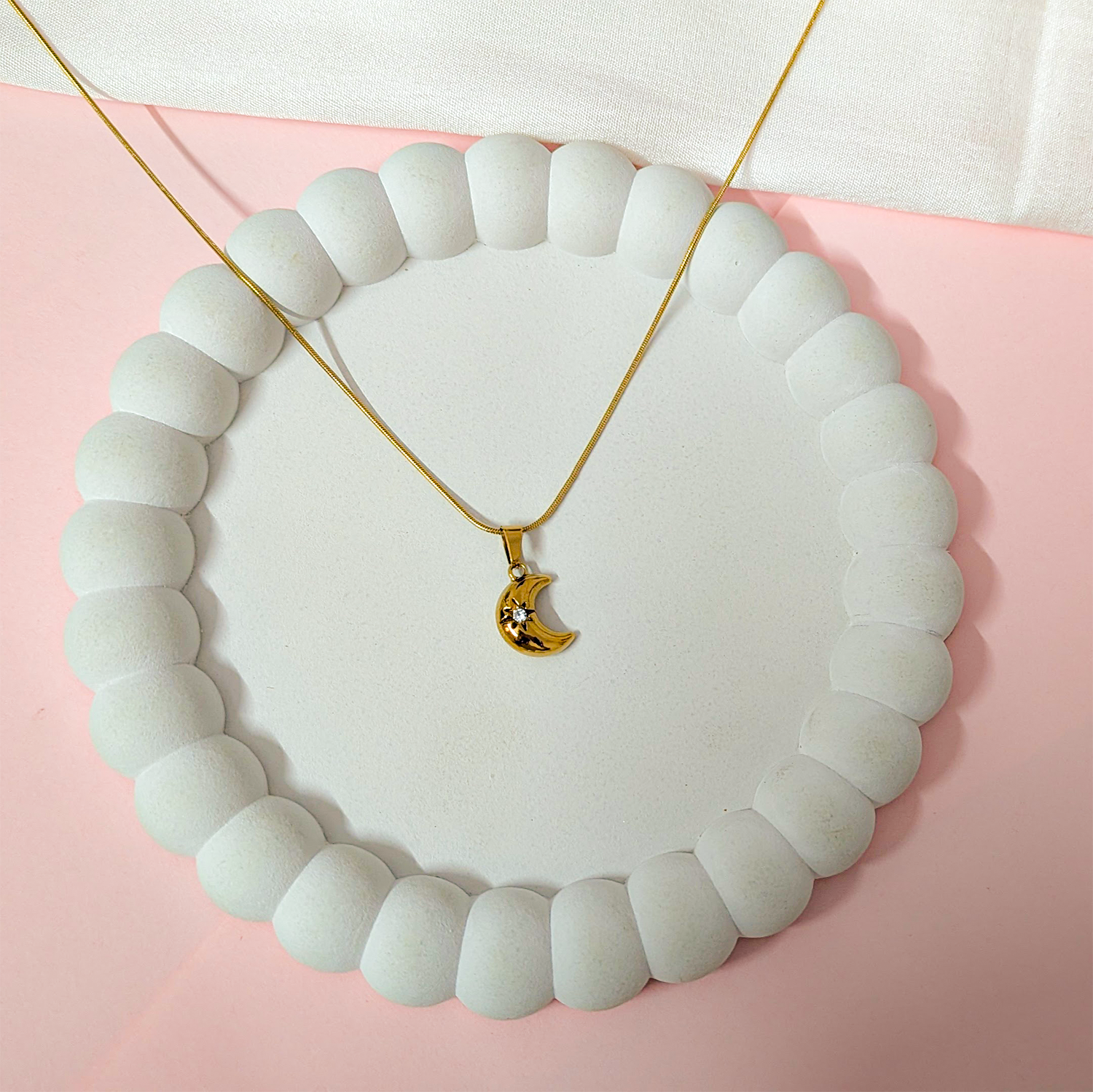 CZ Stone Dainty Crescent Moon Pendant for Girls & Women's