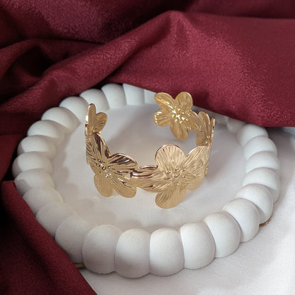 Golden Lily Flower Design Cuff Bracelet for Women & Girls
