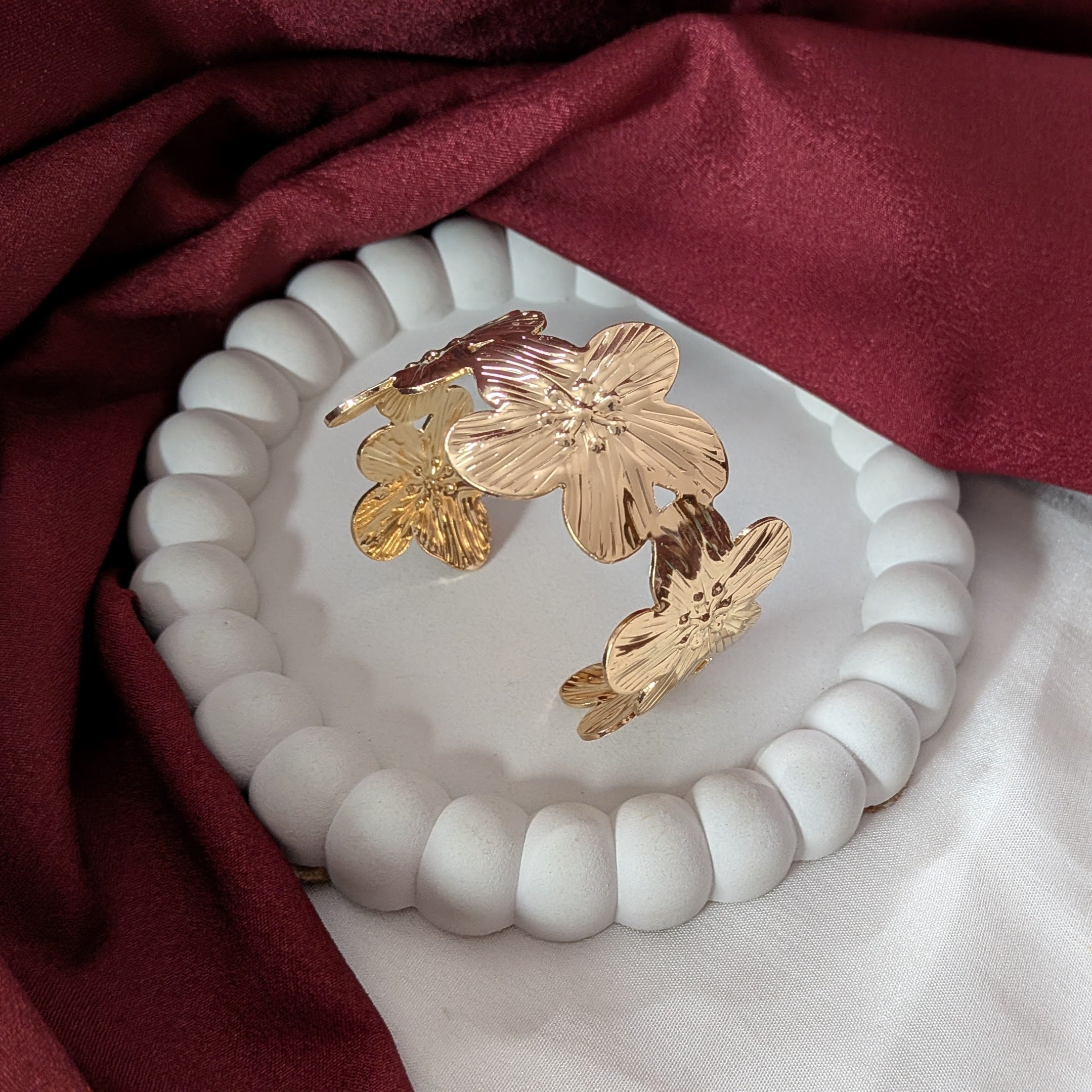 Golden Lily Flower Design Cuff Bracelet for Women & Girls