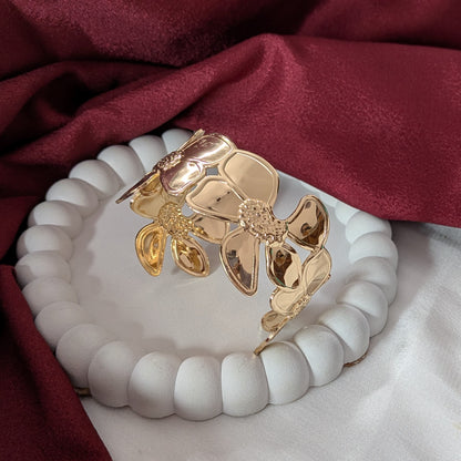Golden Sunflower Design Cuff Bracelet for Women & Girls