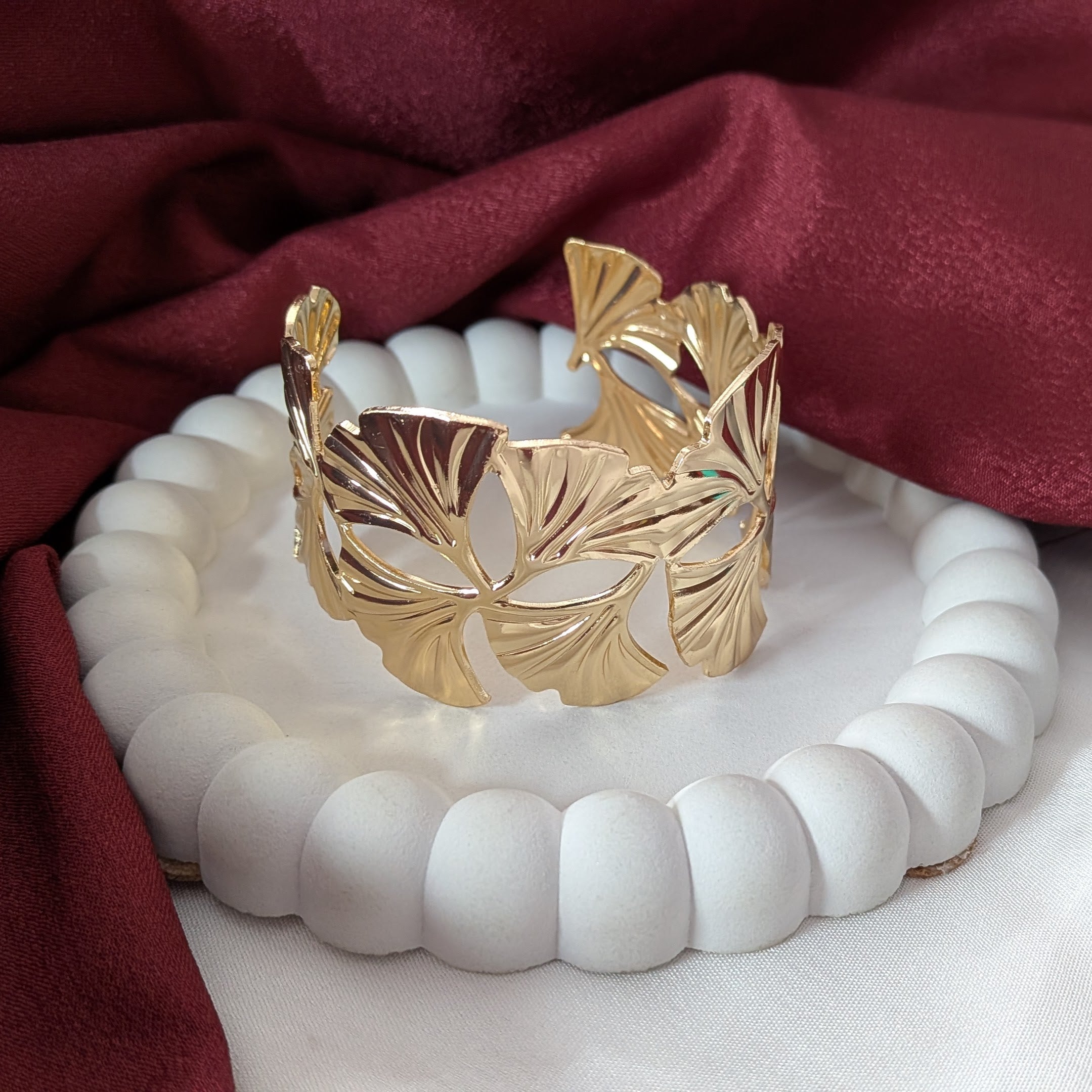 Golden Ginkgo Leaf Cuff Bracelet for Women & Girls