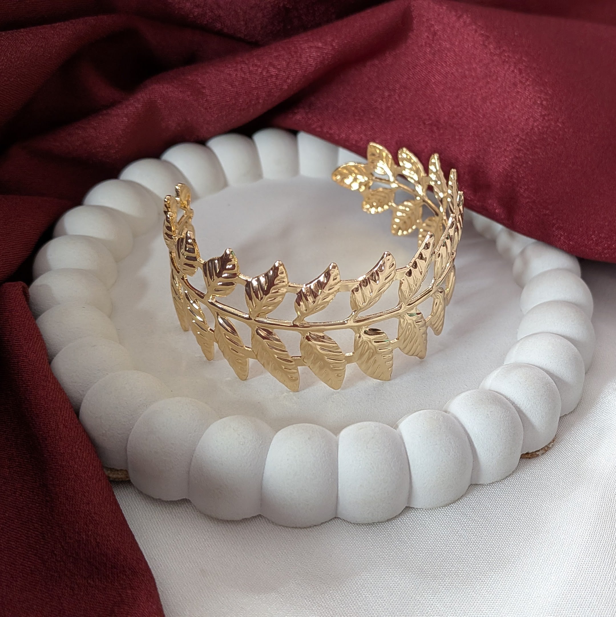 Golden Leaf Design Adjustable Cuff Bracelet for Women & Girls