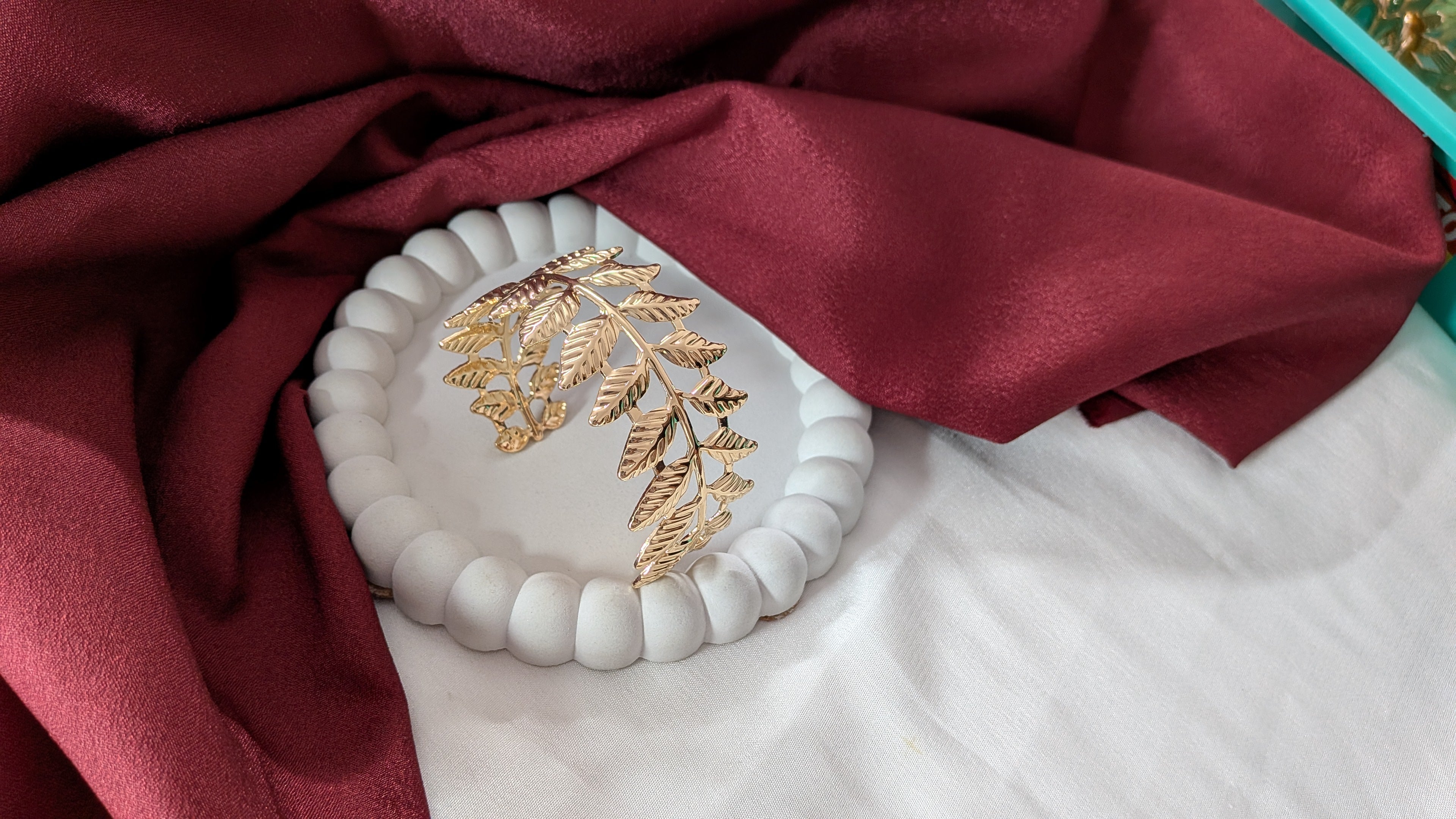 Golden Leaf Design Adjustable Cuff Bracelet for Women & Girls