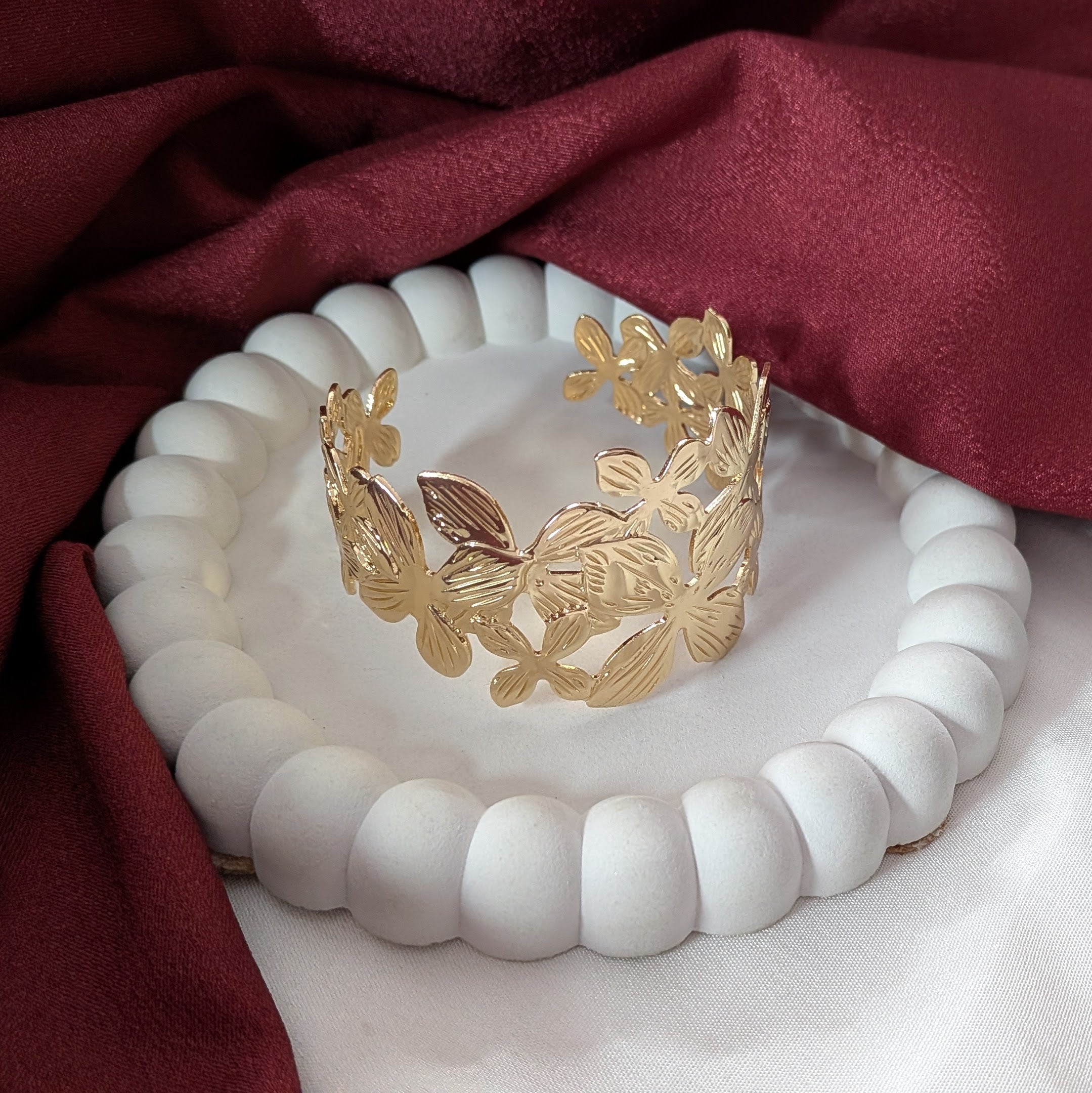 Golden Floral Leaf Cuff Bracelet for Women & Girls