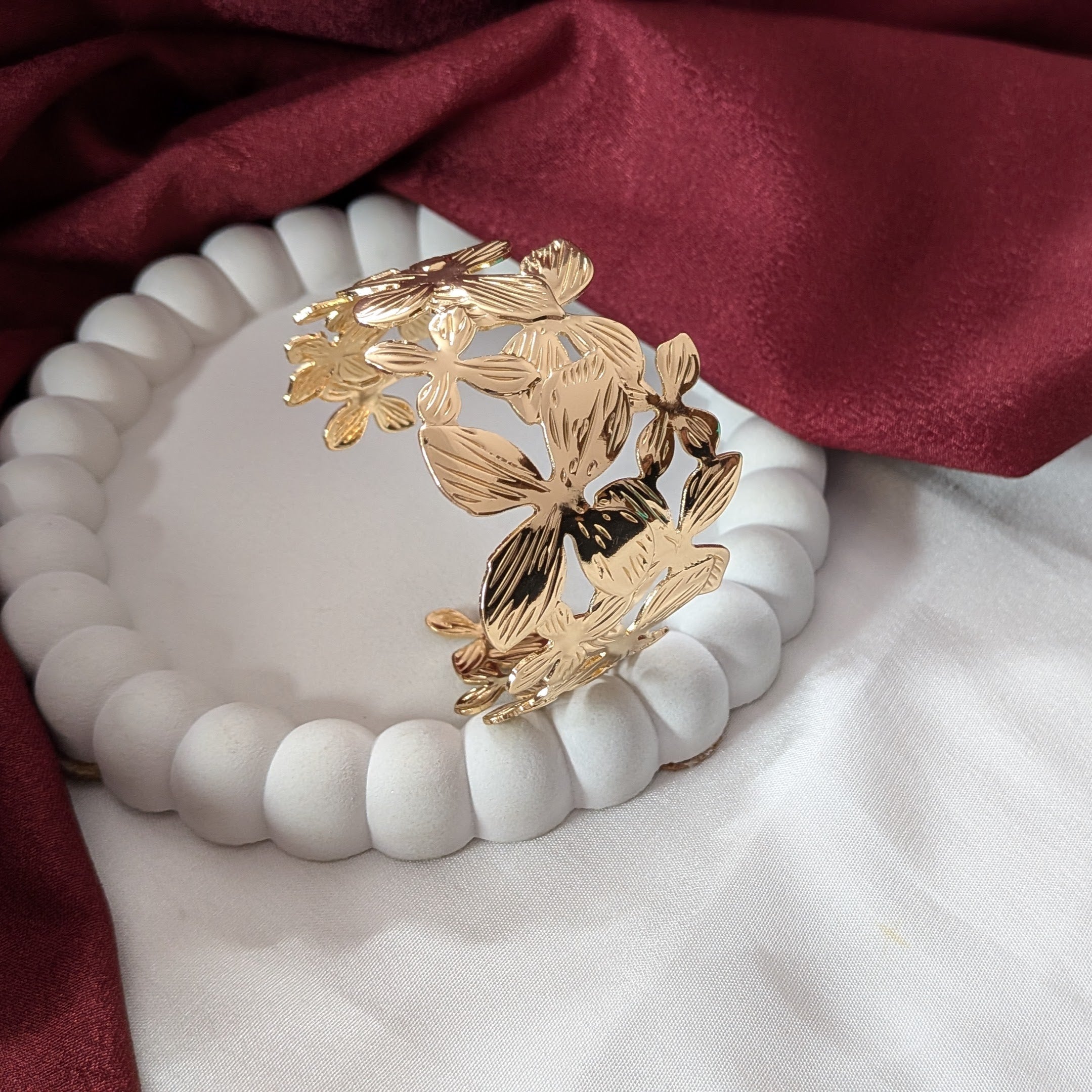 Golden Floral Leaf Cuff Bracelet for Women & Girls