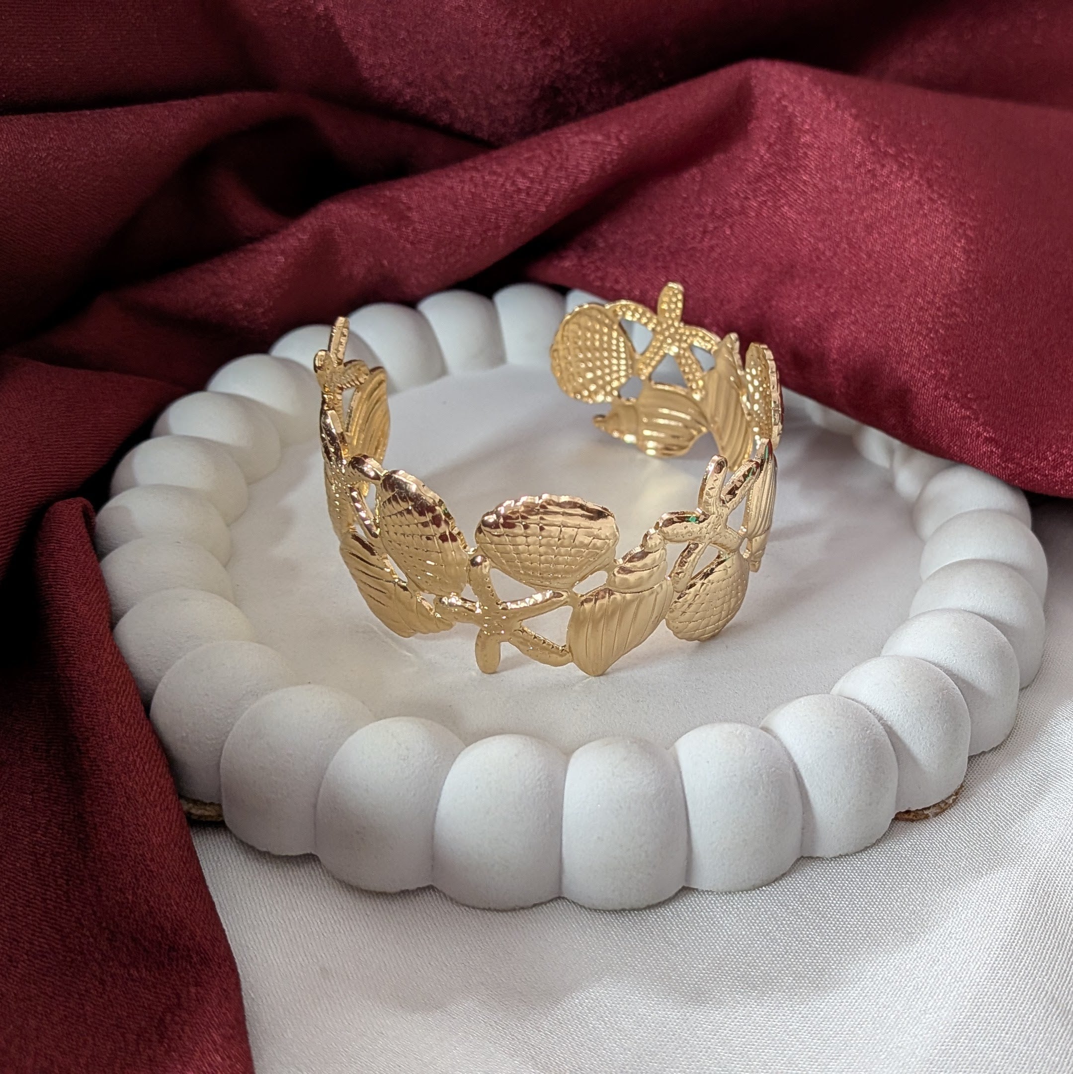 Golden Sea Shell & Starfish Cuff Bracelet for Women & Girls