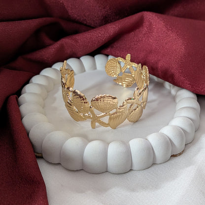 Golden Sea Shell & Starfish Cuff Bracelet for Women & Girls