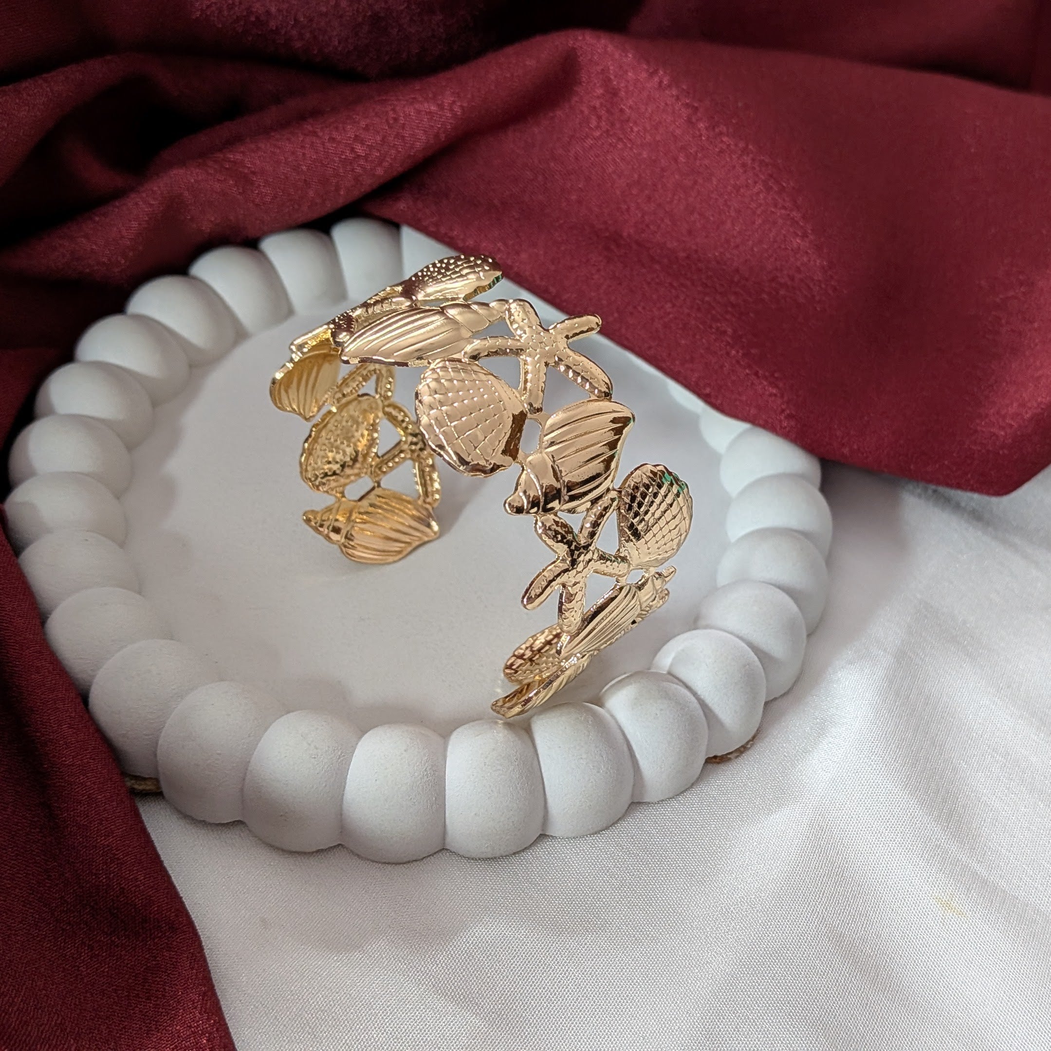 Golden Sea Shell & Starfish Cuff Bracelet for Women & Girls