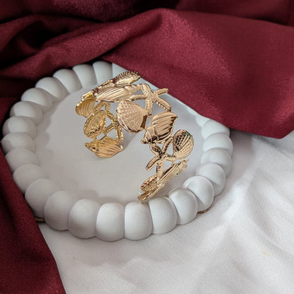 Golden Sea Shell & Starfish Cuff Bracelet for Women & Girls