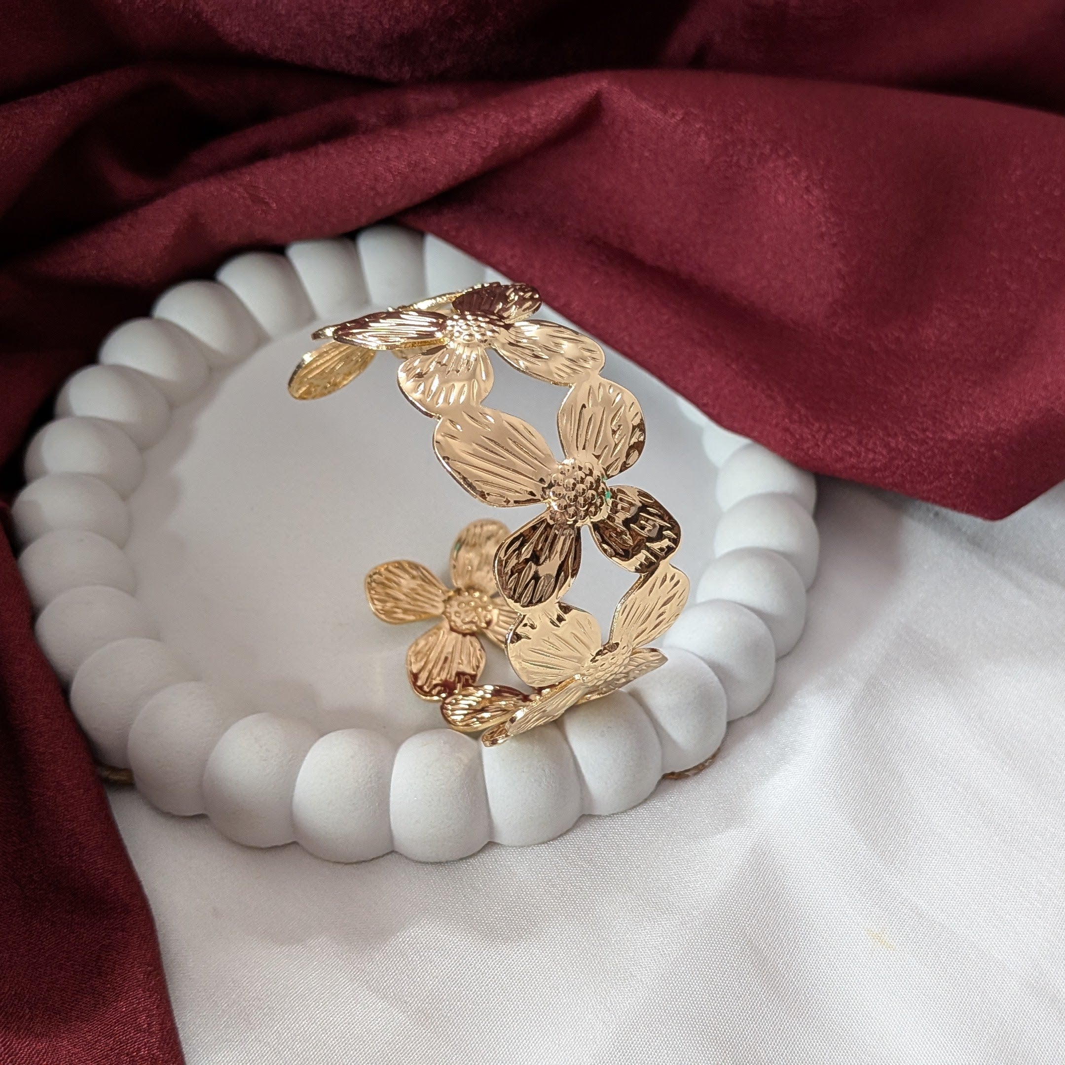 Golden Lucky 4 Leaf Flower Cuff Bracelet for Women & Girls