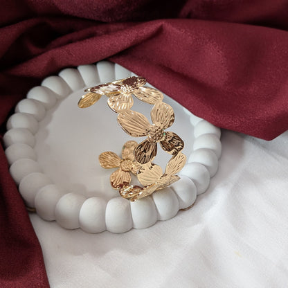 Golden Lucky 4 Leaf Flower Cuff Bracelet for Women & Girls