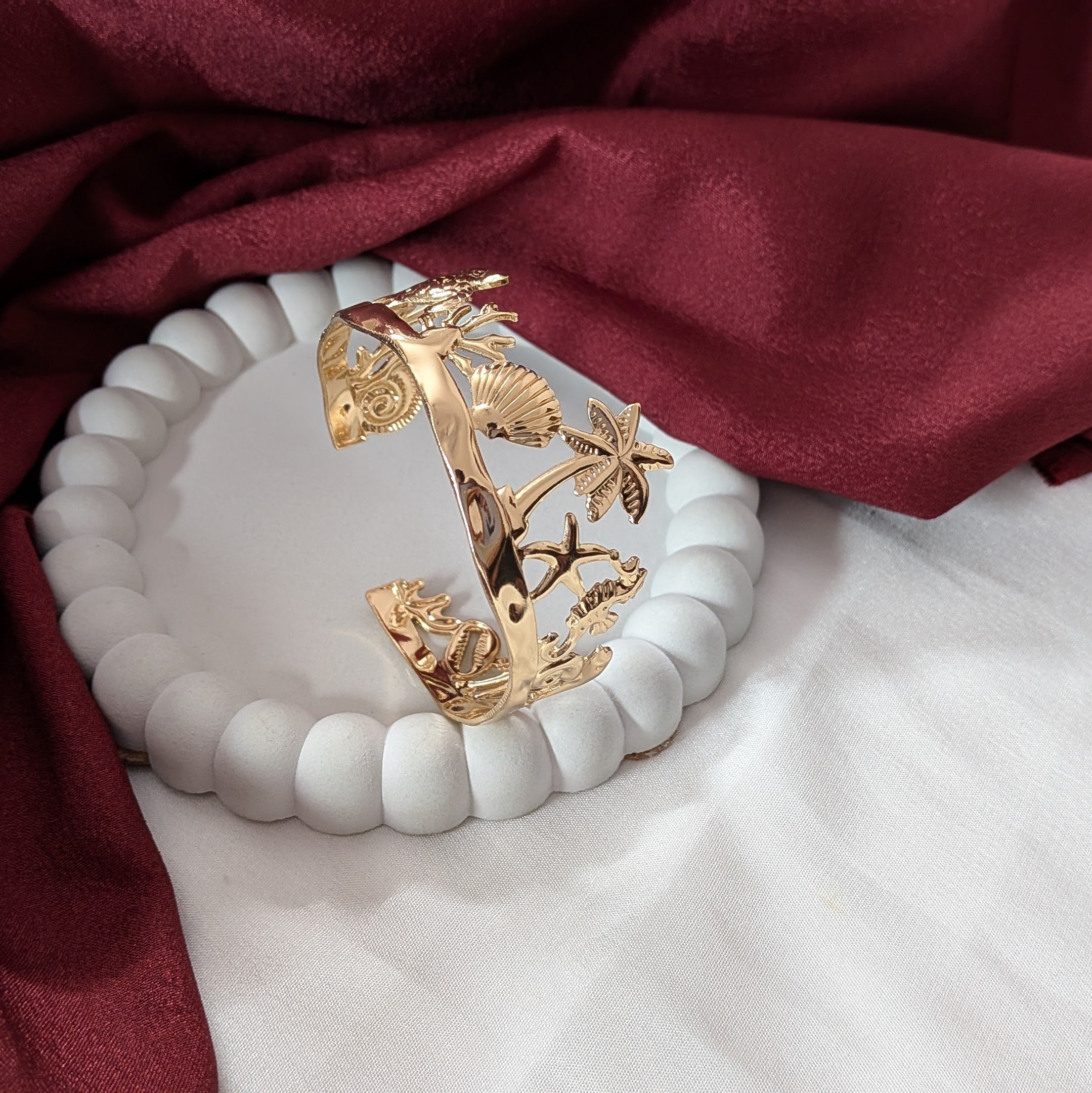 Golden Ocean Theme Cuff Bracelet for Women & Girls