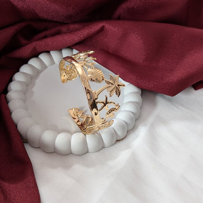 Golden Ocean Theme Cuff Bracelet for Women & Girls