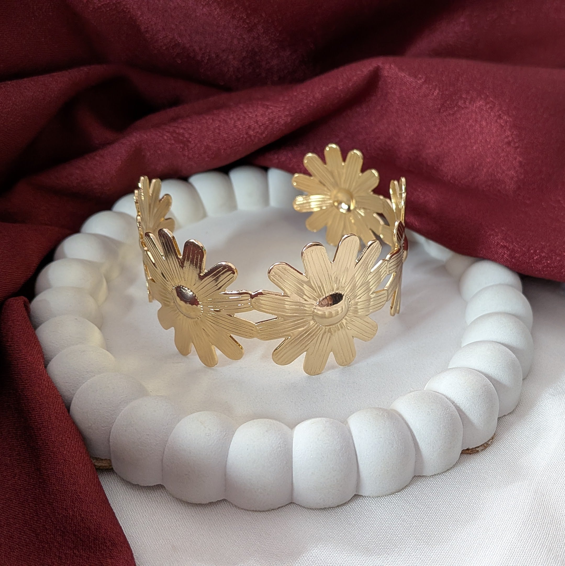 Golden Daisy Flower Cuff Bracelet for Women & Girls