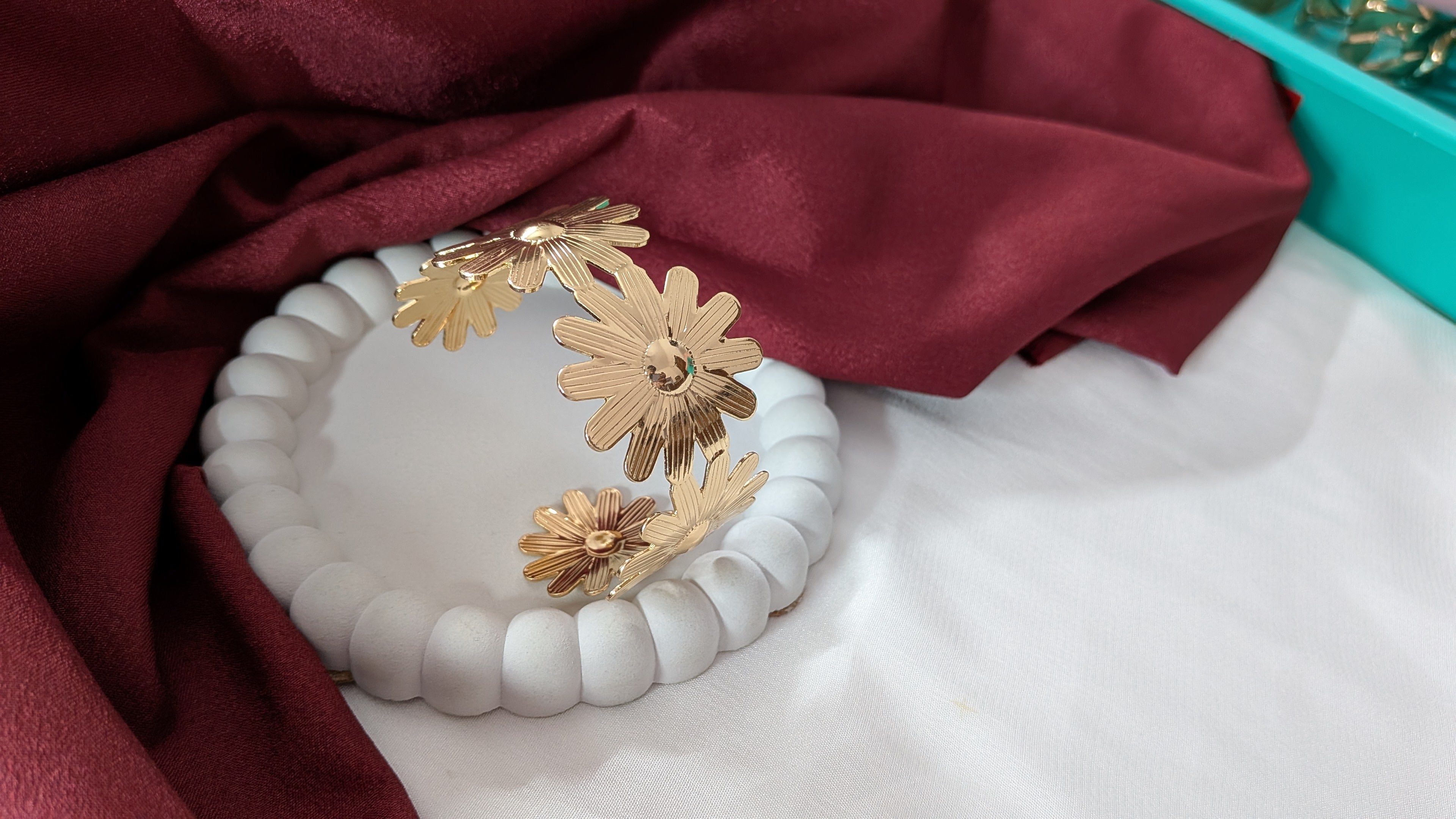 Golden Daisy Flower Cuff Bracelet for Women & Girls