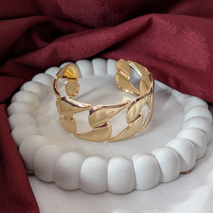 Golden Geometric Link Cuff Bracelet for Women & Girls