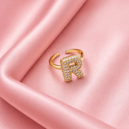 Sparkling Alphabet Letters CZ Stones Rings For Girls & Women's