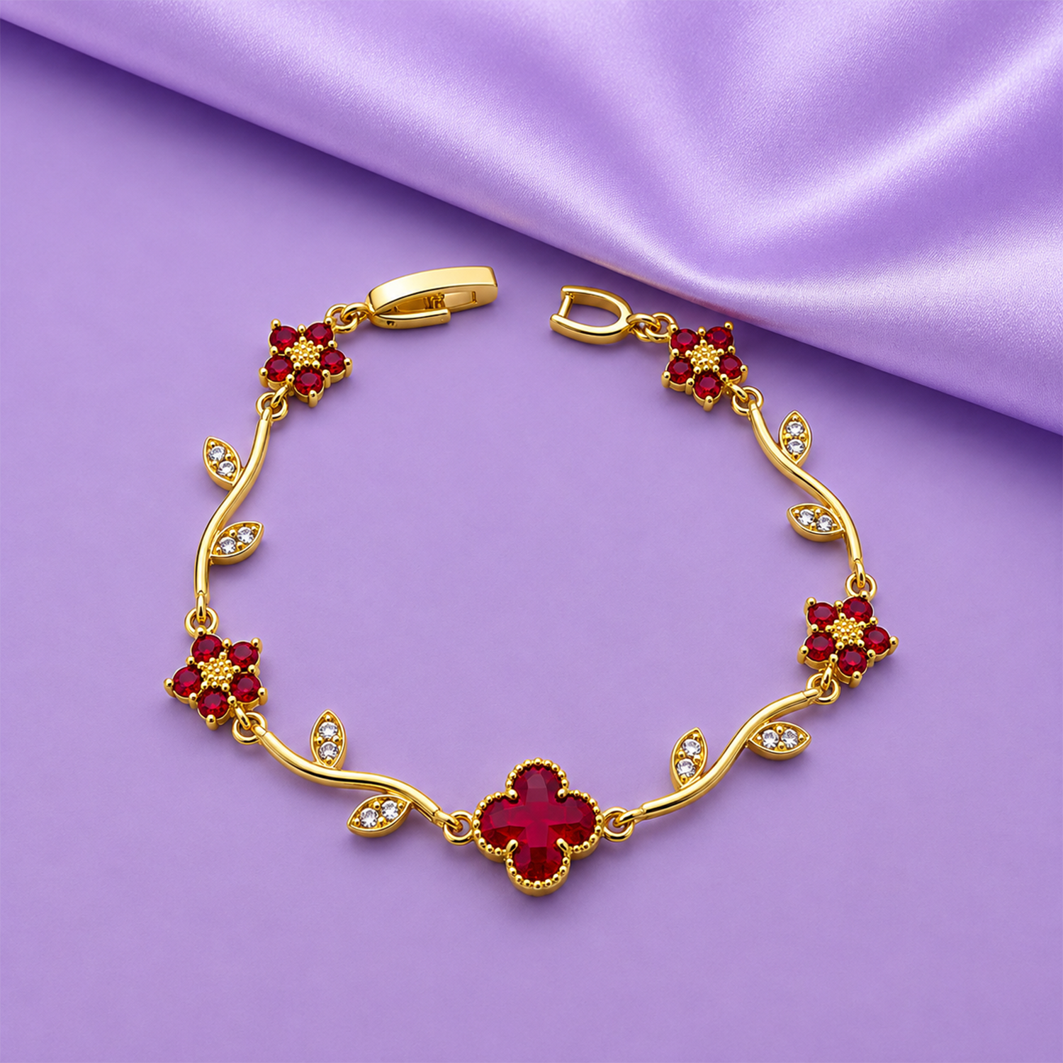Elegant Gold Tone Floral Bracelet with CZ Stone for Women