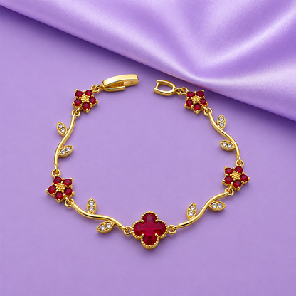 Elegant Gold Tone Floral Bracelet with CZ Stone for Women