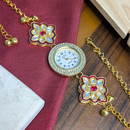 Floral Kundan Stone Kashmiri Watch for Women & Girls