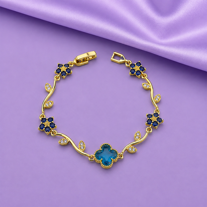 Elegant Gold Tone Floral Bracelet with CZ Stone for Women