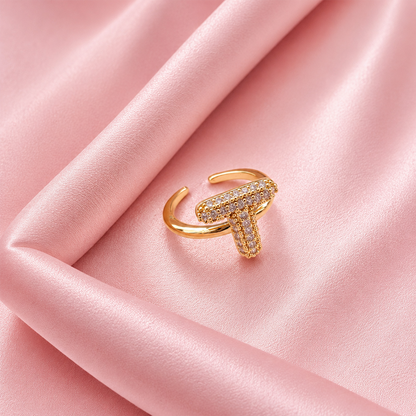 Sparkling Alphabet Letters CZ Stones Rings For Girls & Women's