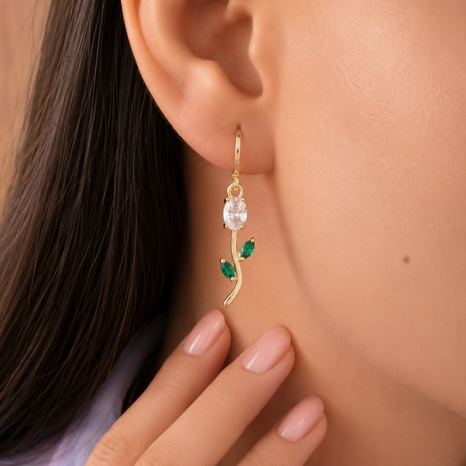 Crystal Tulip Pendant & Dangle Earrings Set for Women & Girls